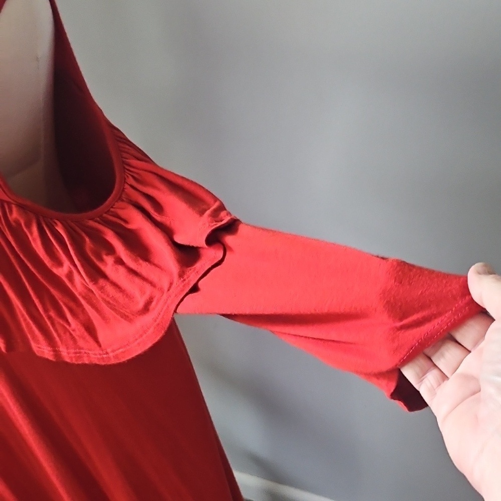 Watermelon Rust Color Cold Shoulder Dress with Ruffle - Picture 5 of 12